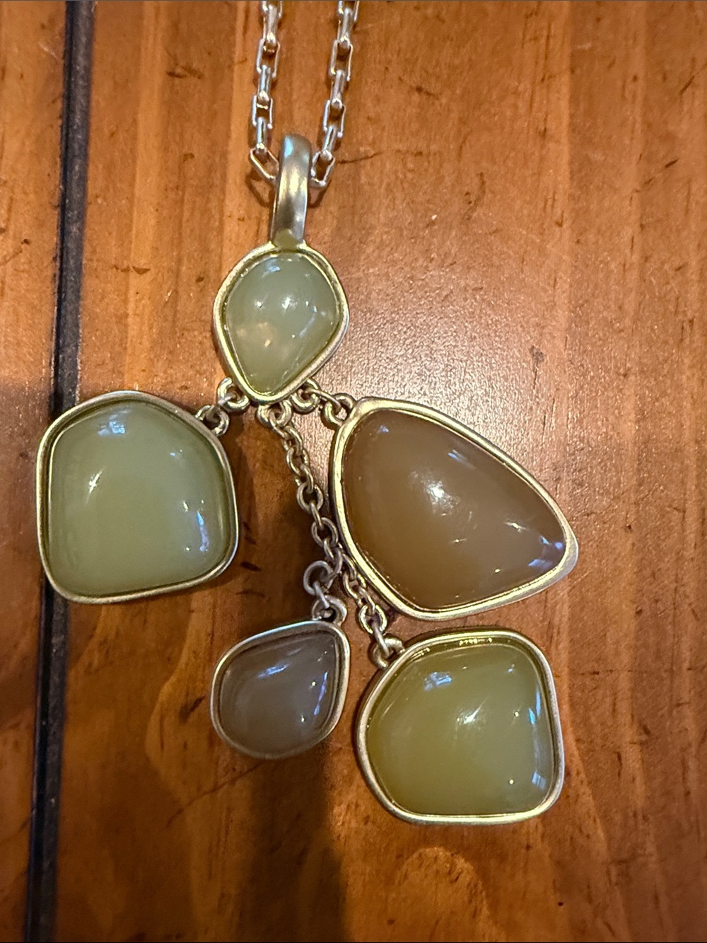 Gold-Tone Multi-Stone Drop Pendant Necklace in Cream and Taupe